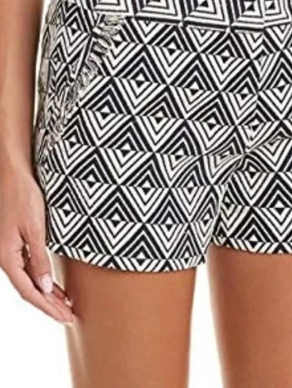 Trina Turk Geometric Jacquard Shorts Navy & White Textured Fringe Womens 2